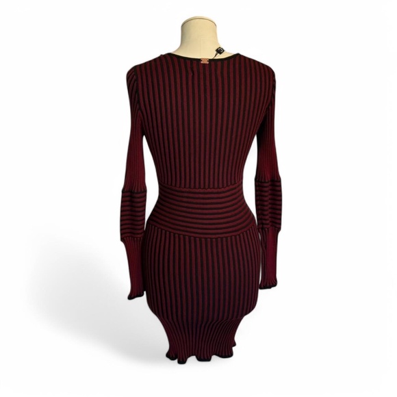 NWT KNITZ For LOVE & LEMONS SWITCH STRIPED Deep V-Neck Mini Ribbed Dress 151 - Picture 3 of 11